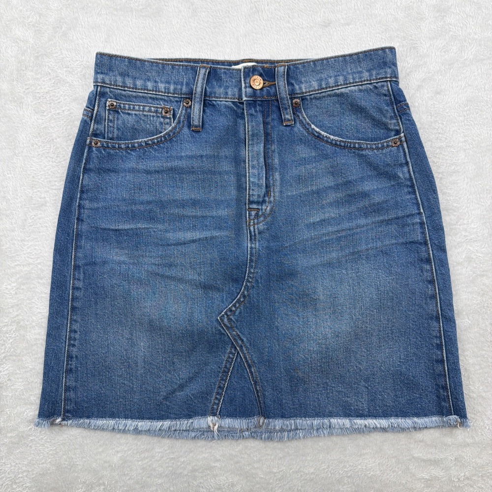 J.Crew Womens Denim Mini Skirt Medium Raw Frayed Hem Size 27 Actual Blue A Style